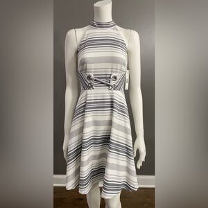 NWT Antonio Melani  striped halter dress w/sewn-on front belt sleeveless Size 0